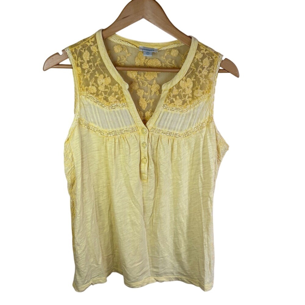 Sundance Lace Embroidered Yellow Tank Size Petite Medium Cottage‎ Boho Travel